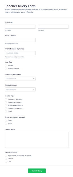 Teacher Query Form Template