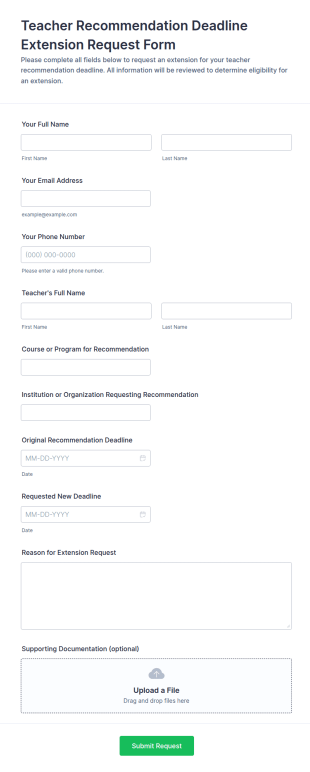 Teacher Recommendation Deadline Extension Request Form Template