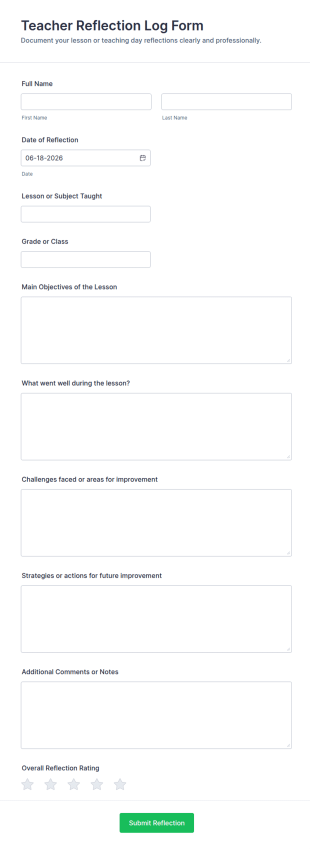 Teacher Reflection Log Form Template