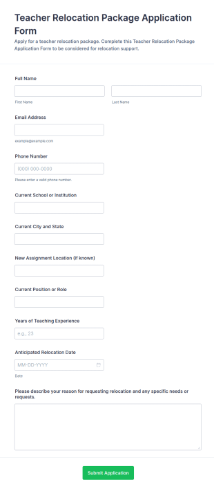 Teacher Relocation Package Application Form Template