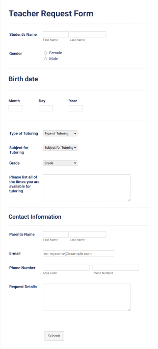 Teacher Request Form Template
