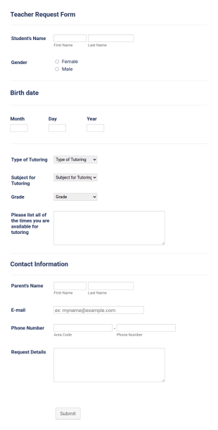 Teacher Request Form Template