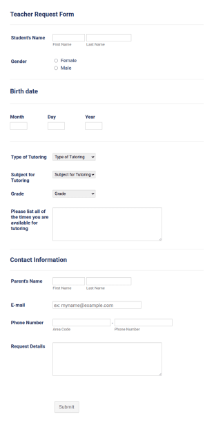 Teacher Request Form Template