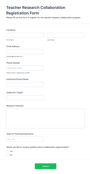 Teacher Research Collaboration Registration Form Form Template