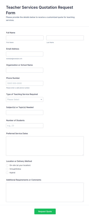 Teacher Services Quotation Request Form Template