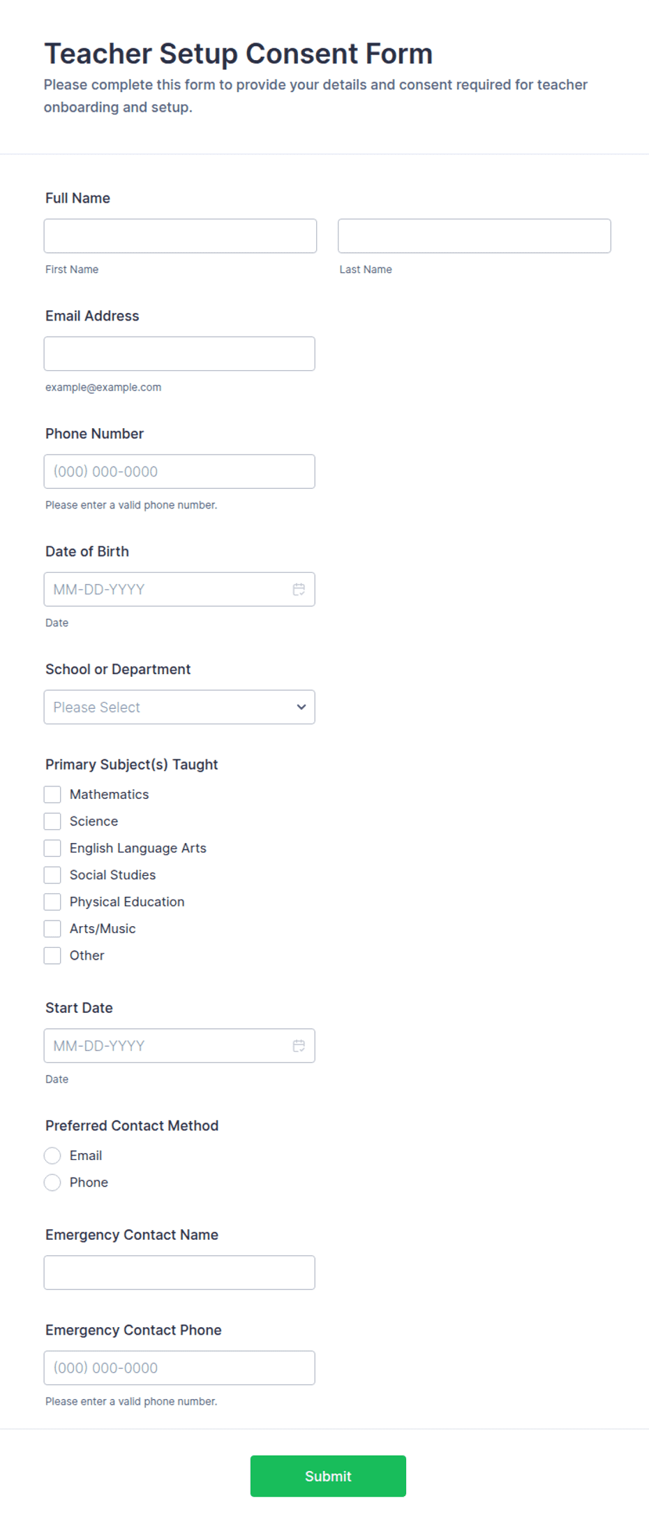 Teacher Setup Consent Form Template | Jotform