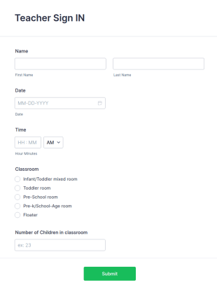 Child Care Center Teacher Sign In Form Template