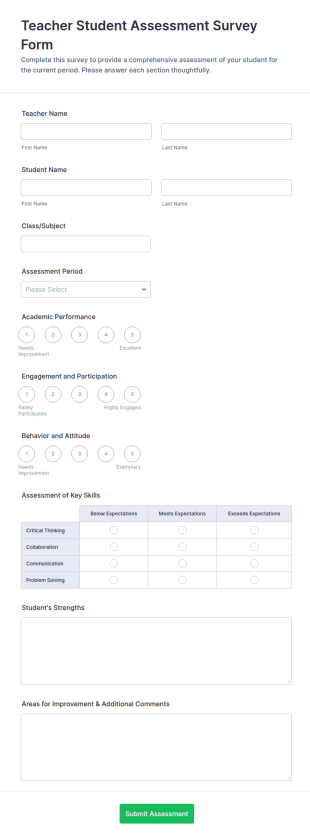 Teacher Student Assessment Survey Form Template