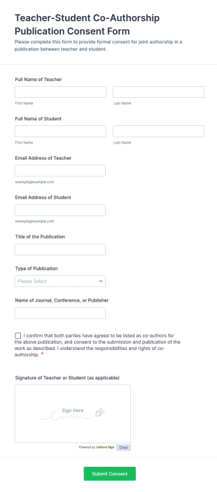 Teacher Student Co Authorship Publication Consent Form Template
