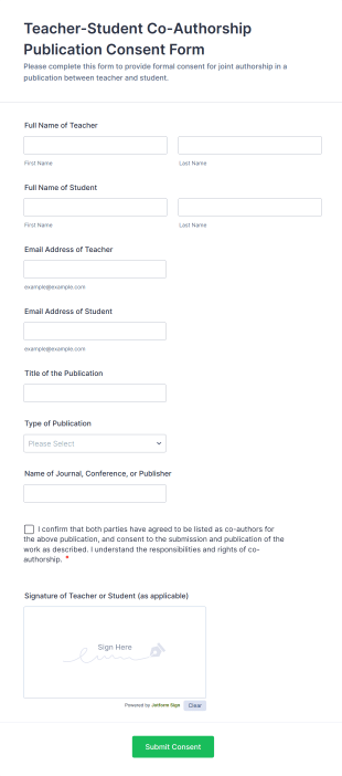 Teacher Student Co Authorship Publication Consent Form Template