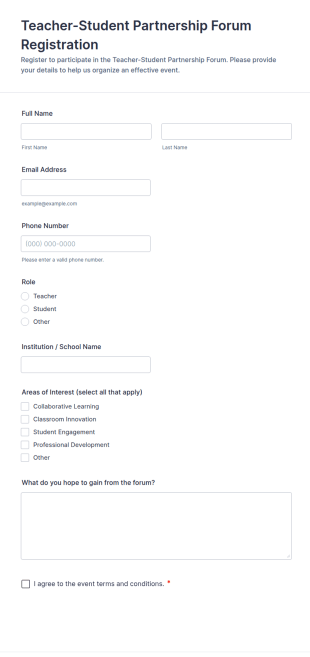 Teacher Student Partnership Forum Registration Form Template