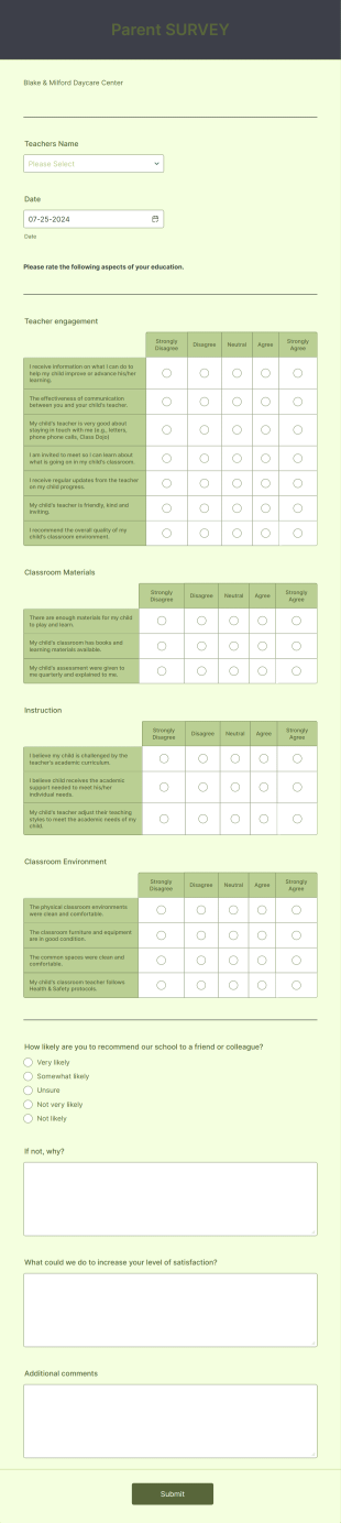 Teacher Survey Form Template
