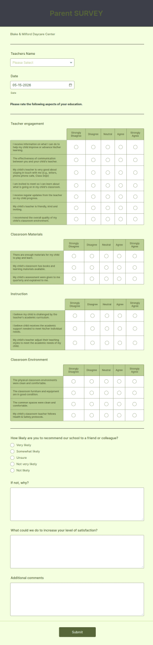 Teacher Survey Form Template