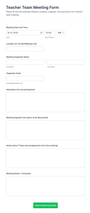Teacher Team Meeting Form Template