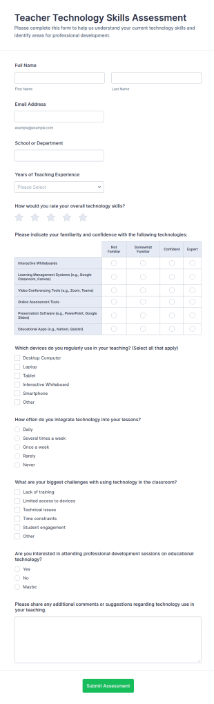 Teacher Technology Skills Assessment Form Template