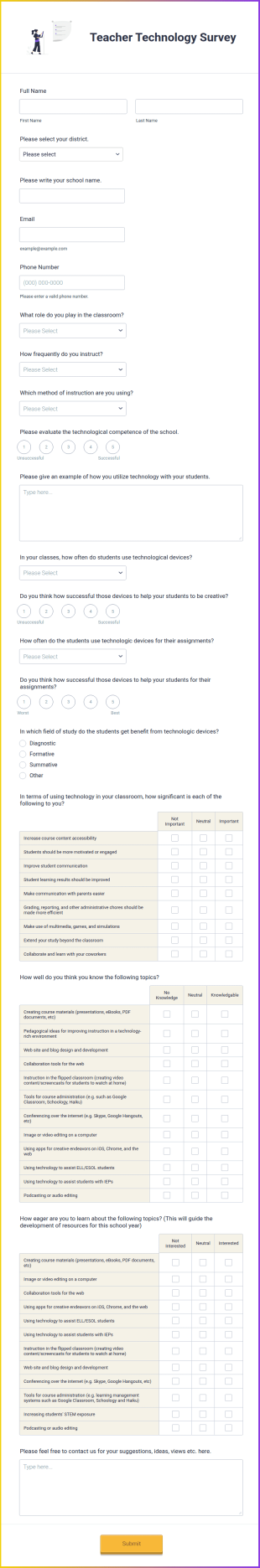 Teacher Technology Survey Form Template