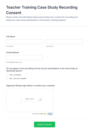 Teacher Training Case Study Recording Consent Form Template