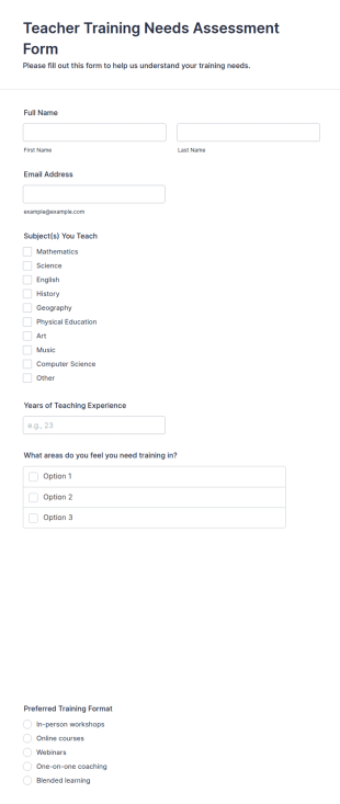 Teacher Training Needs Assessment Form Template