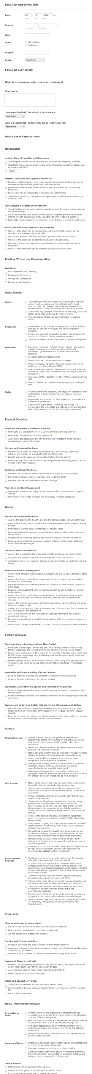 Teacher Walk Throughs And Observations Form Template