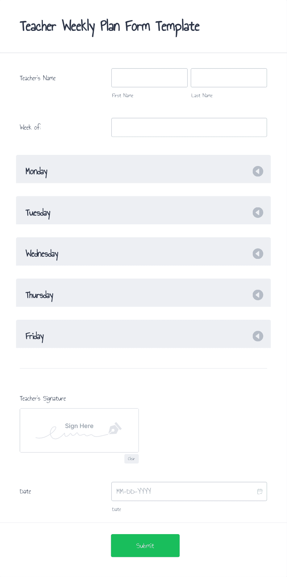 Teacher Weekly Plan Form Template | Jotform