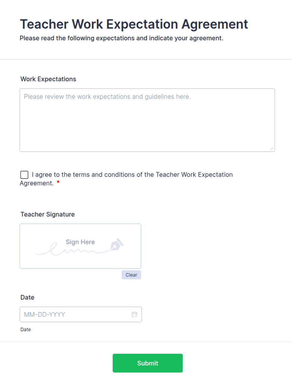 Expectations Contract Teacher Work Expectation Agreement Form Template | Jotform