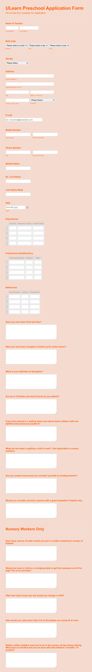 Teacher's Application Form Template