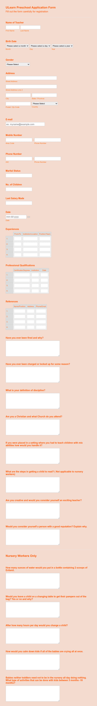 Teacher's Application Form Template