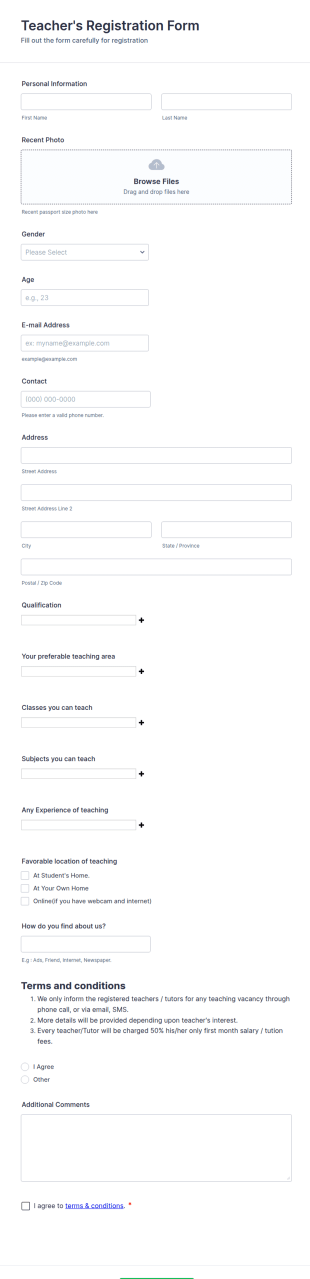 Teacher's Registration Form Template