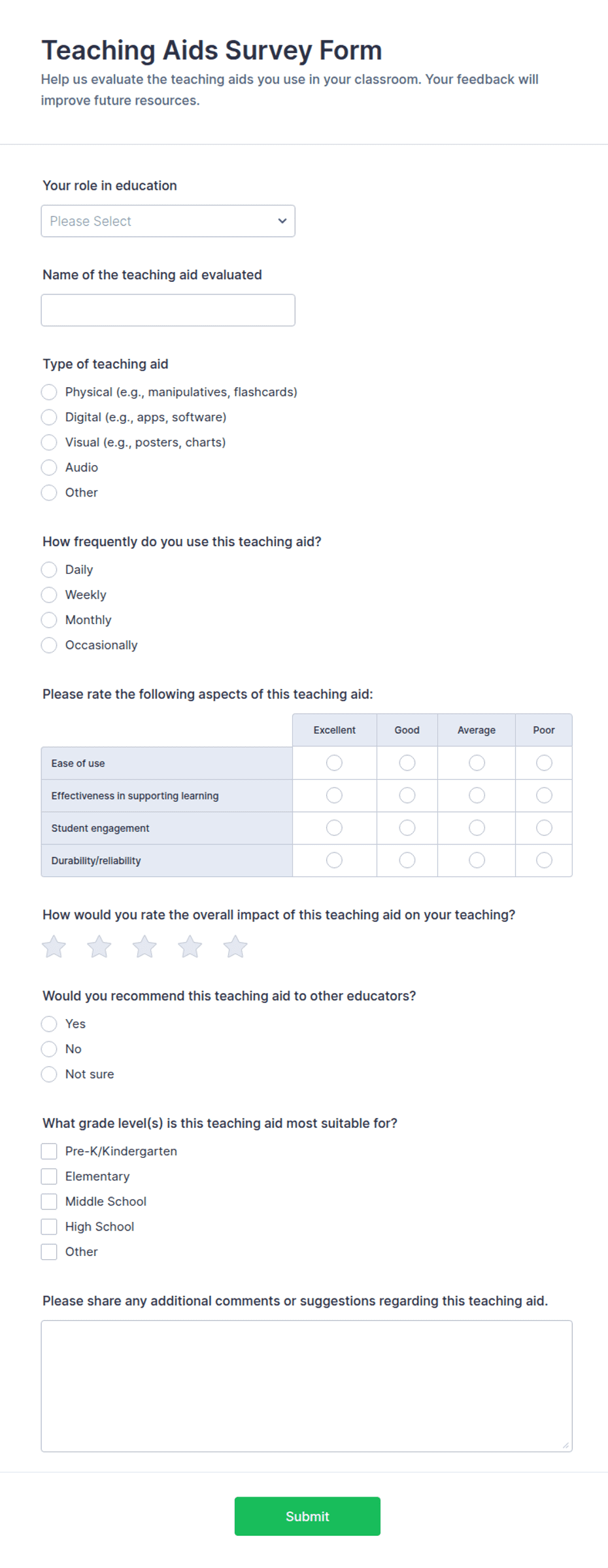 Teaching Aids Survey Form Template | Jotform