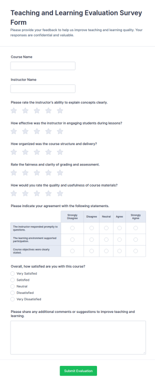 Teaching And Learning Evaluation Survey Form Template
