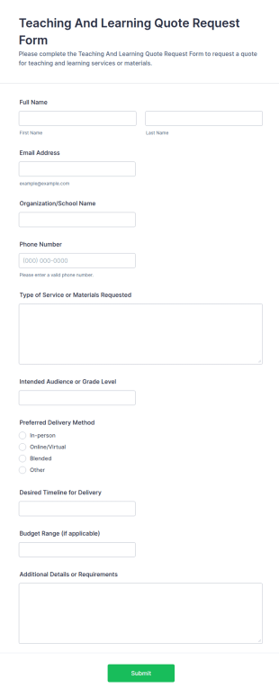 Teaching And Learning Quote Request Form Template