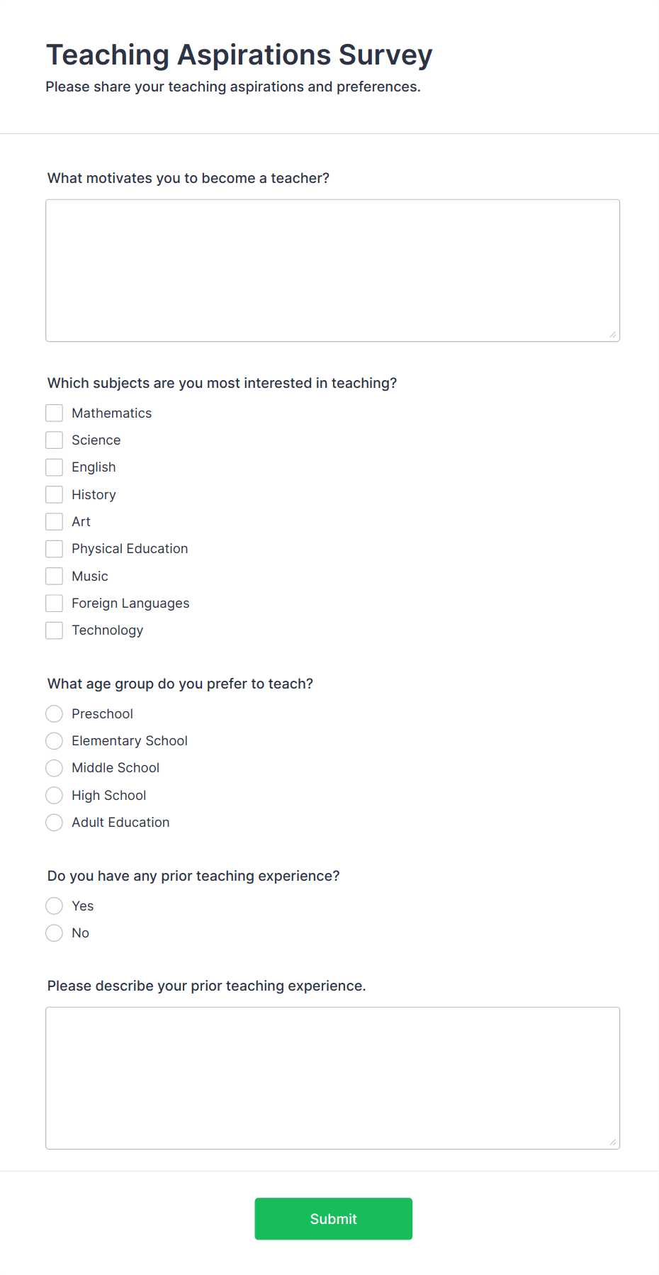 Teaching Aspirations Survey Form Template | Jotform