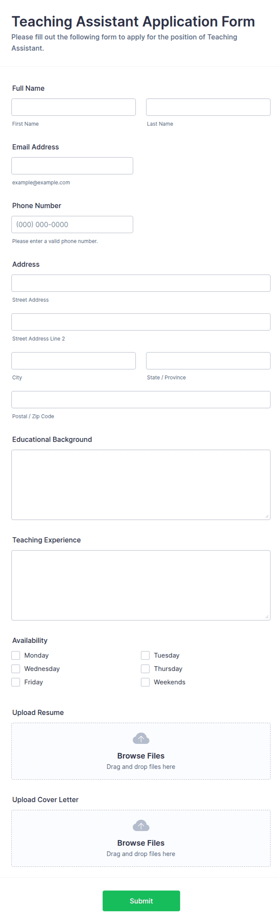 Application Form For Assistant Teaching Assistant Application Form Template | Jotform