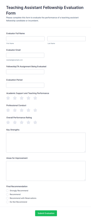 Teaching Assistant Fellowship Evaluation Form Template