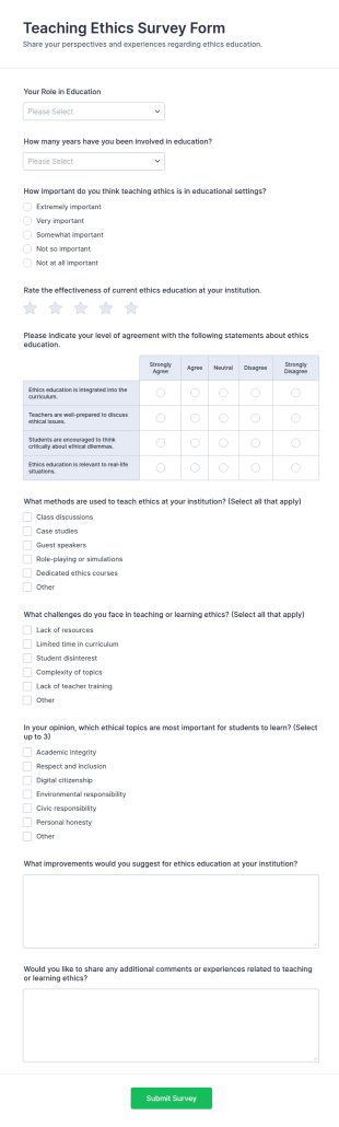 Teaching Ethics Survey Form Template