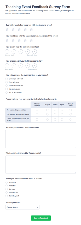 Teaching Event Feedback Survey Form Template