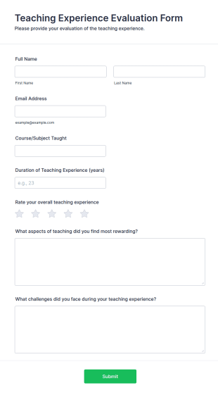 Teaching Experience Evaluation Form Template