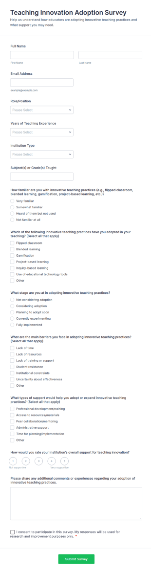 Teaching Innovation Adoption Survey Form Template