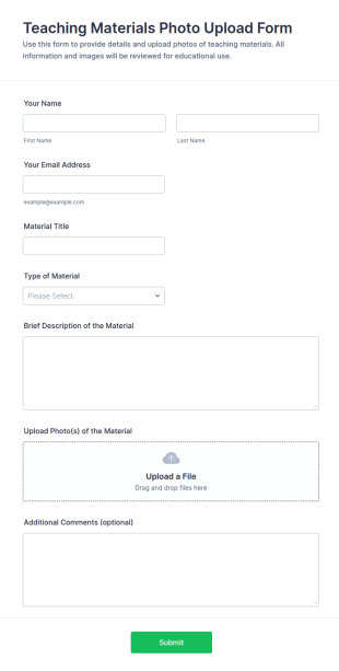 Teaching Materials Photo Upload Form Template