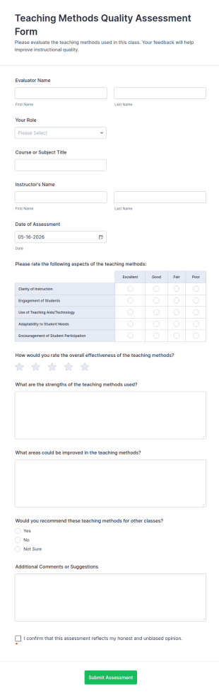Teaching Methods Quality Assessment Form Template