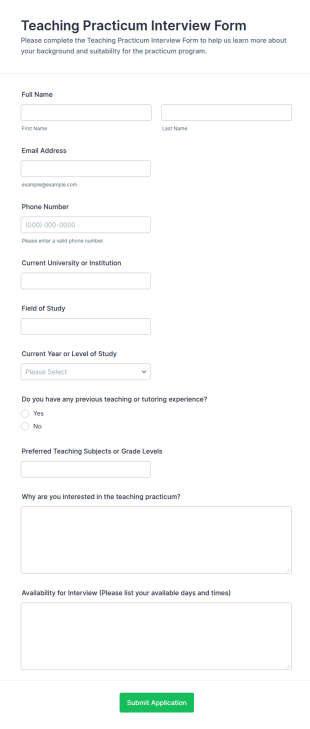 Teaching Practicum Interview Form Template