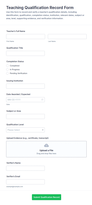 Teaching Qualification Record Form Template