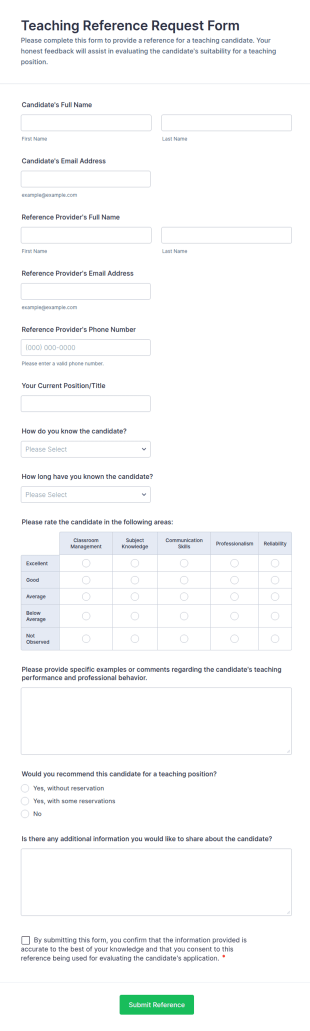 Teaching Reference Request Form Template