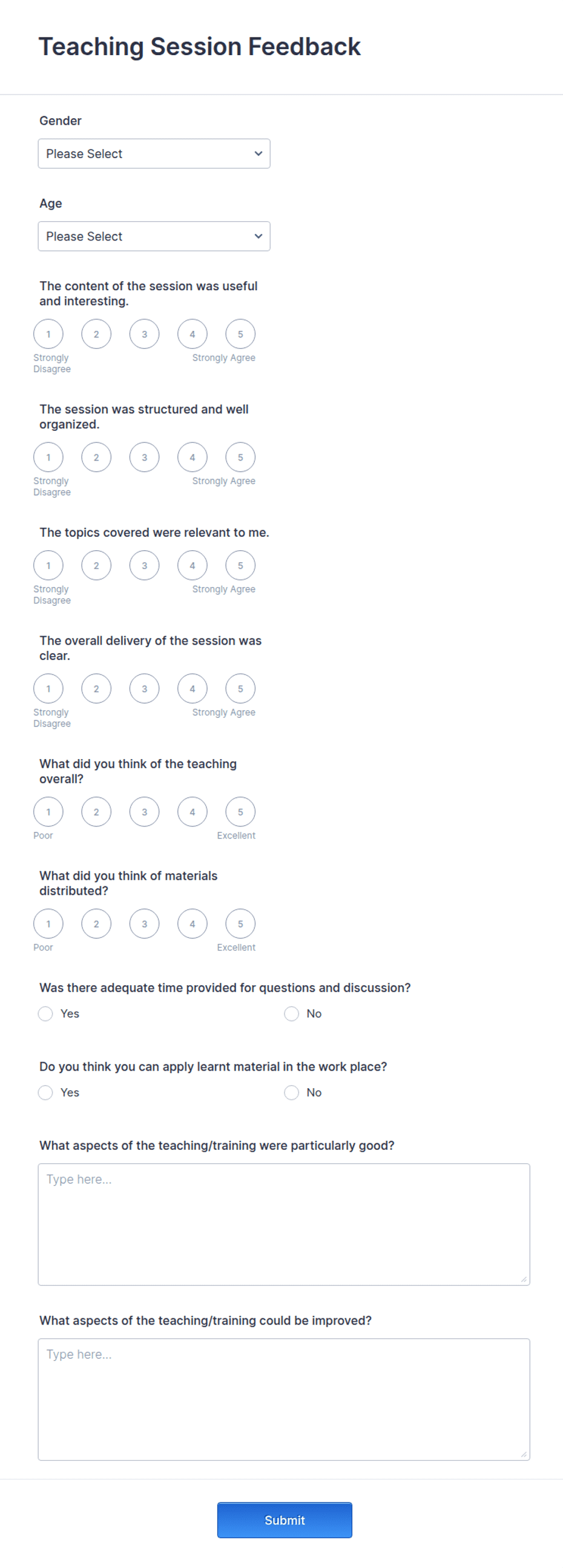 Session Recap Form Teaching Session Feedback Form Template | Jotform