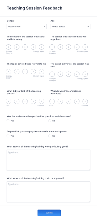 Teaching Session Feedback Form Template