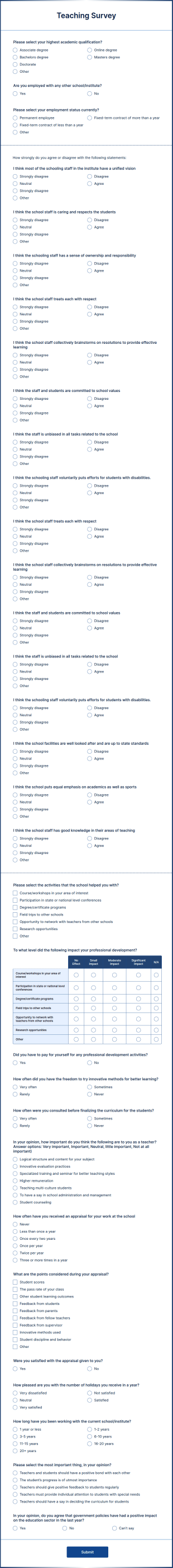 Teaching Survey Form Template