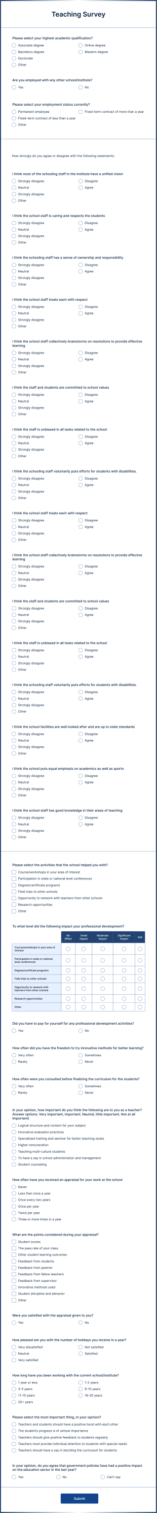 Teaching Survey Form Template