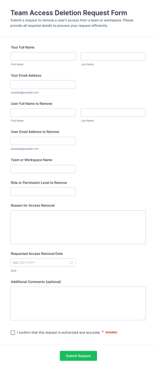 Team Access Deletion Request Form Template
