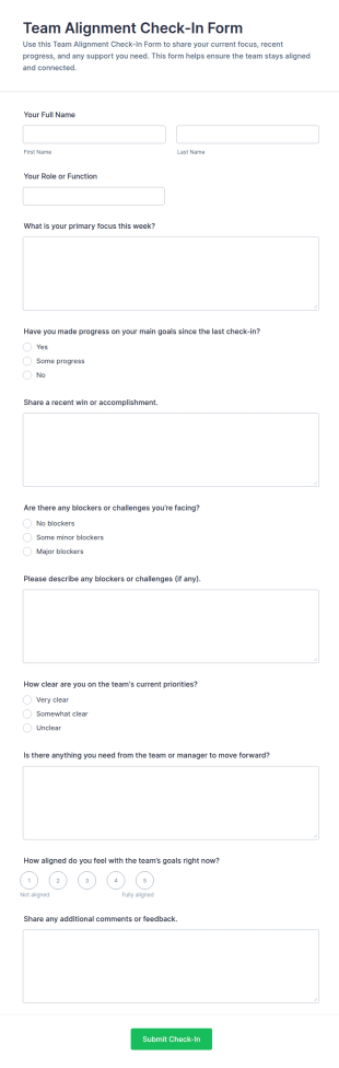 Team Alignment Check In Form Template