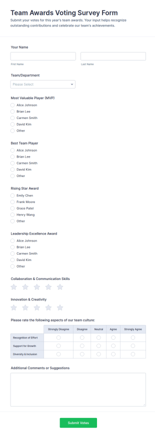 Team Awards Voting Survey Form Template